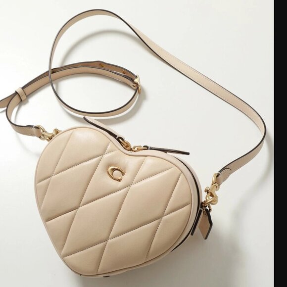 Coach Quilted Leather Heart Crossbody Small Shoulder Bag Ivory Brass CE725 Nappa - Picture 2 of 14